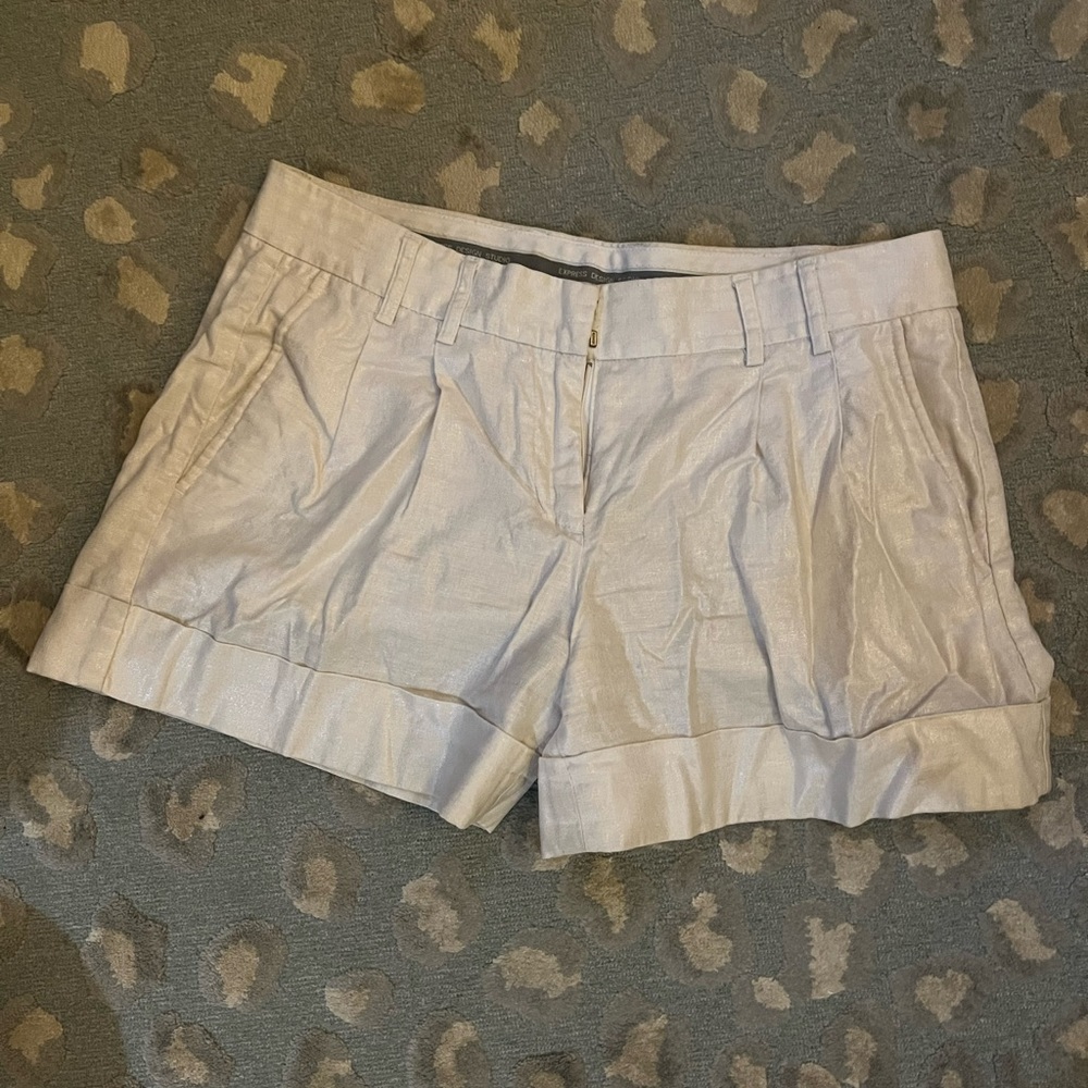 Metallic white pleated shorts